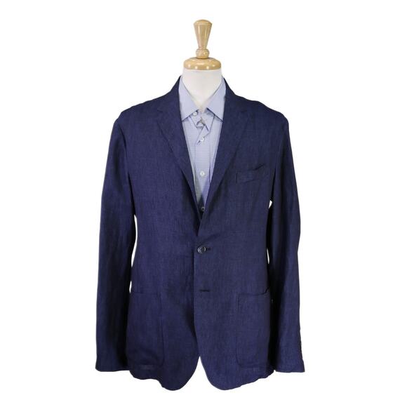 Capritouch Tailor Made Navy Blue Iridescent Linen Unstructured Blazer Jacket 42R - Picture 1 of 10
